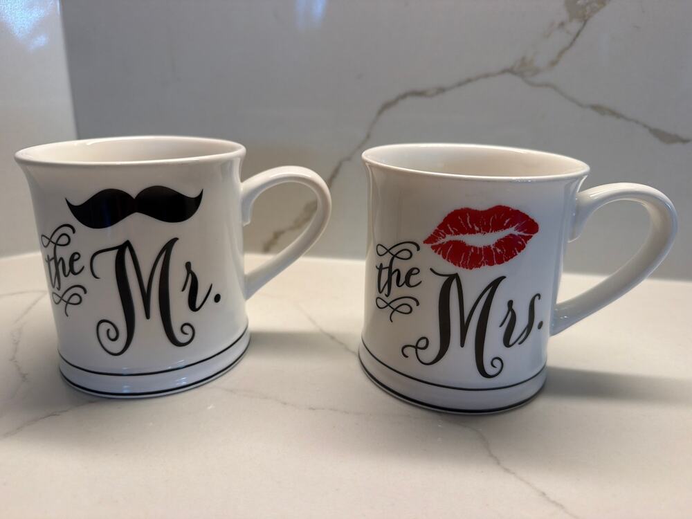 The Mr & The Mrs coffee mugs set of two ceramic, his/her